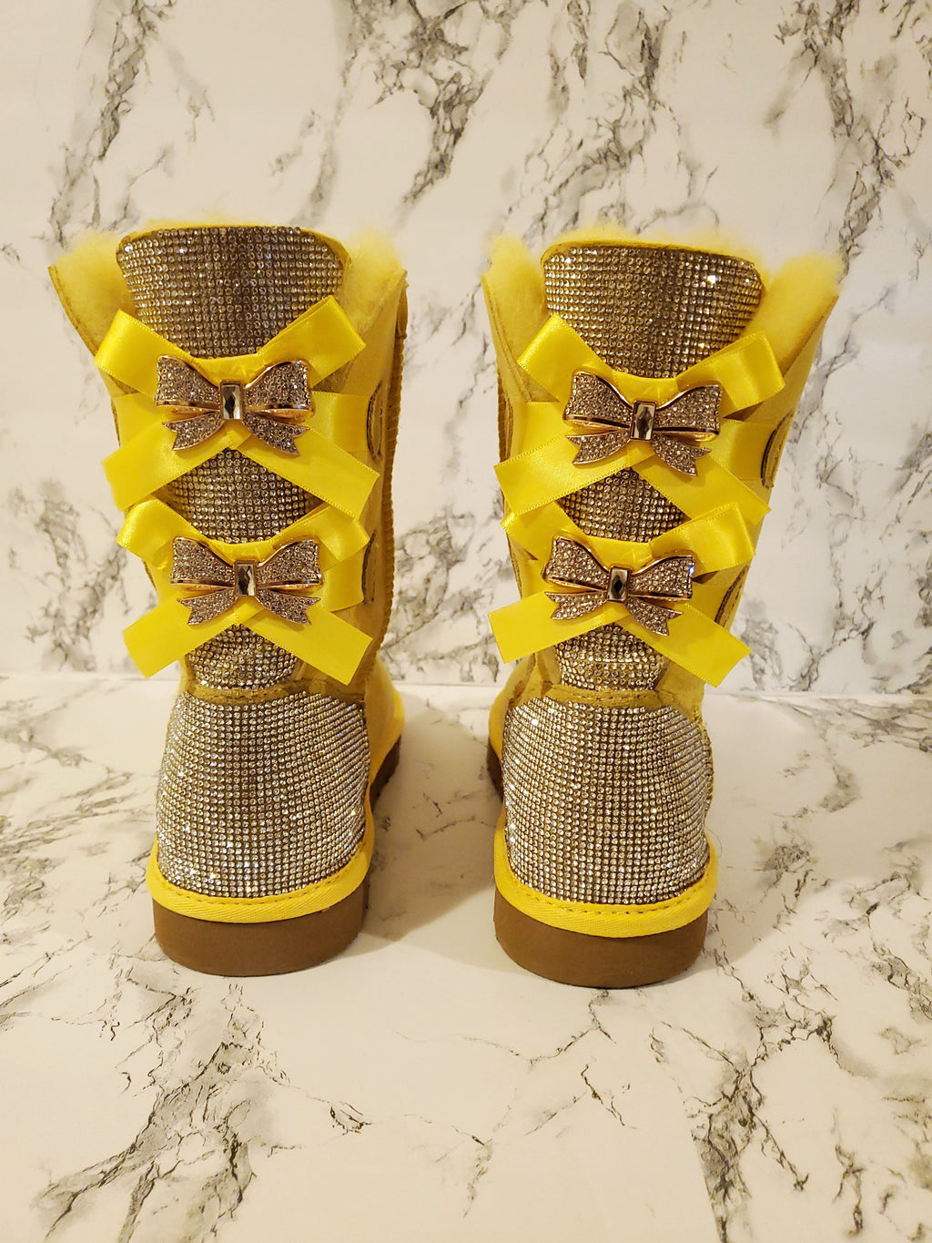 Women's faux fur rhinestone bow knots snow boots